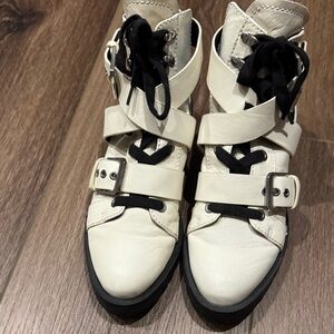 Dolce Vita Cream Leather Combat Boots